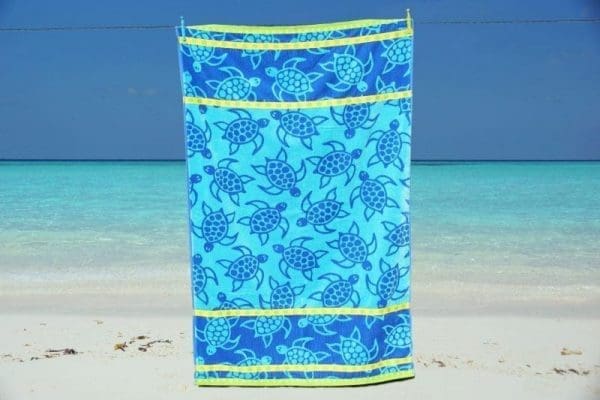blue beach towel turtle pattern large soft velour cotton
